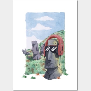 Chilling Moai Posters and Art